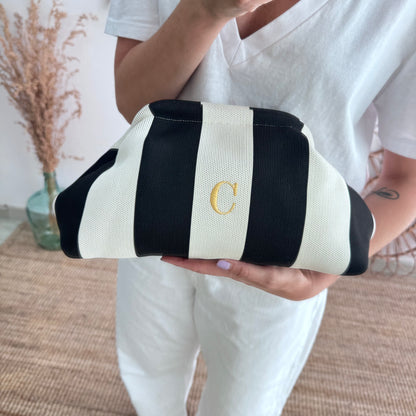 Clutch rayas negro beige personalizado