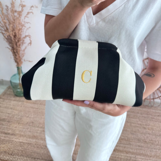 Clutch rayas negro beige personalizado