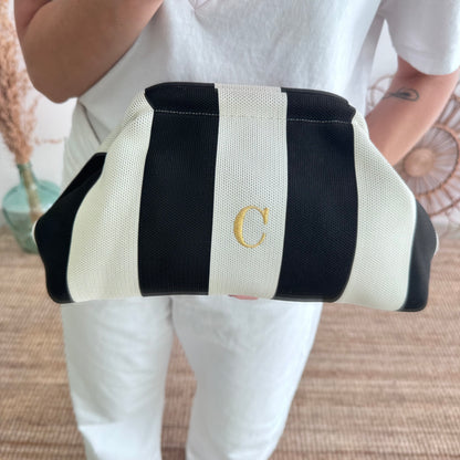 Clutch rayas negro beige personalizado