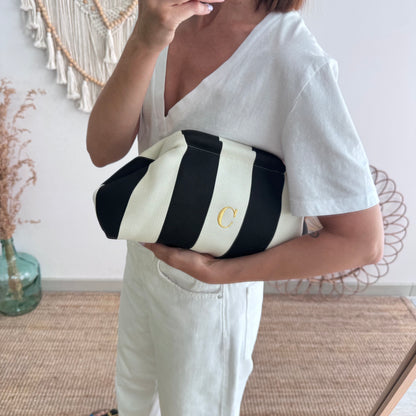 Clutch rayas negro beige personalizado