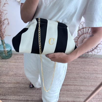 Clutch rayas negro beige personalizado