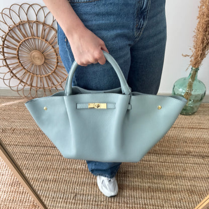 Bolso tote cierre piel celeste