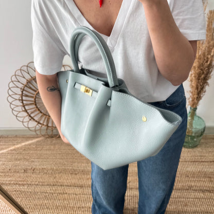 Bolso tote cierre piel celeste