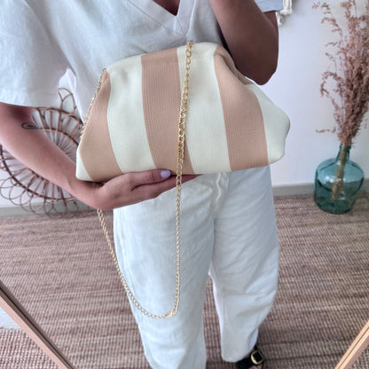 Clutch rayas beige camel personalizado