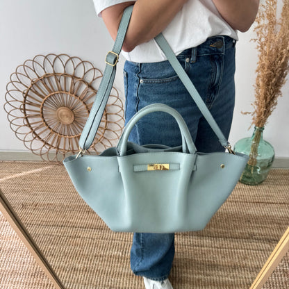 Bolso tote cierre piel celeste