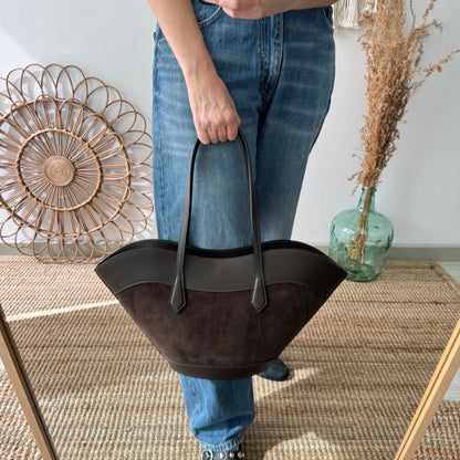 Tote estructurado en piel y serraje marrón chocolate