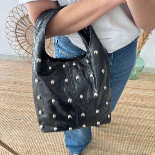 Bolso saco negro tachuelas plata