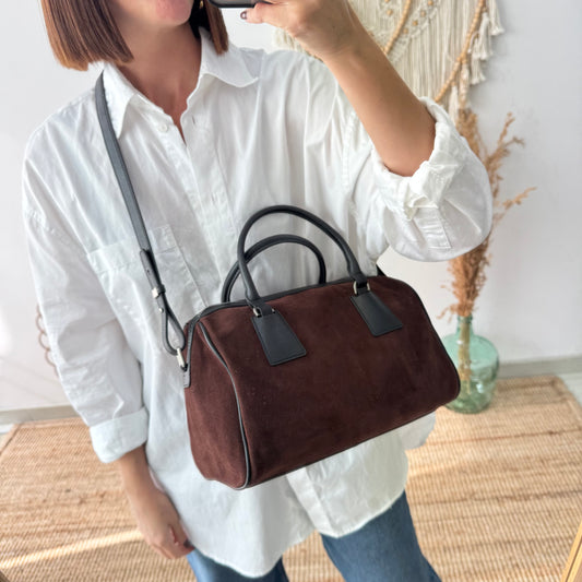 Bolso Bowling marrón chocolate Serraje y Piel