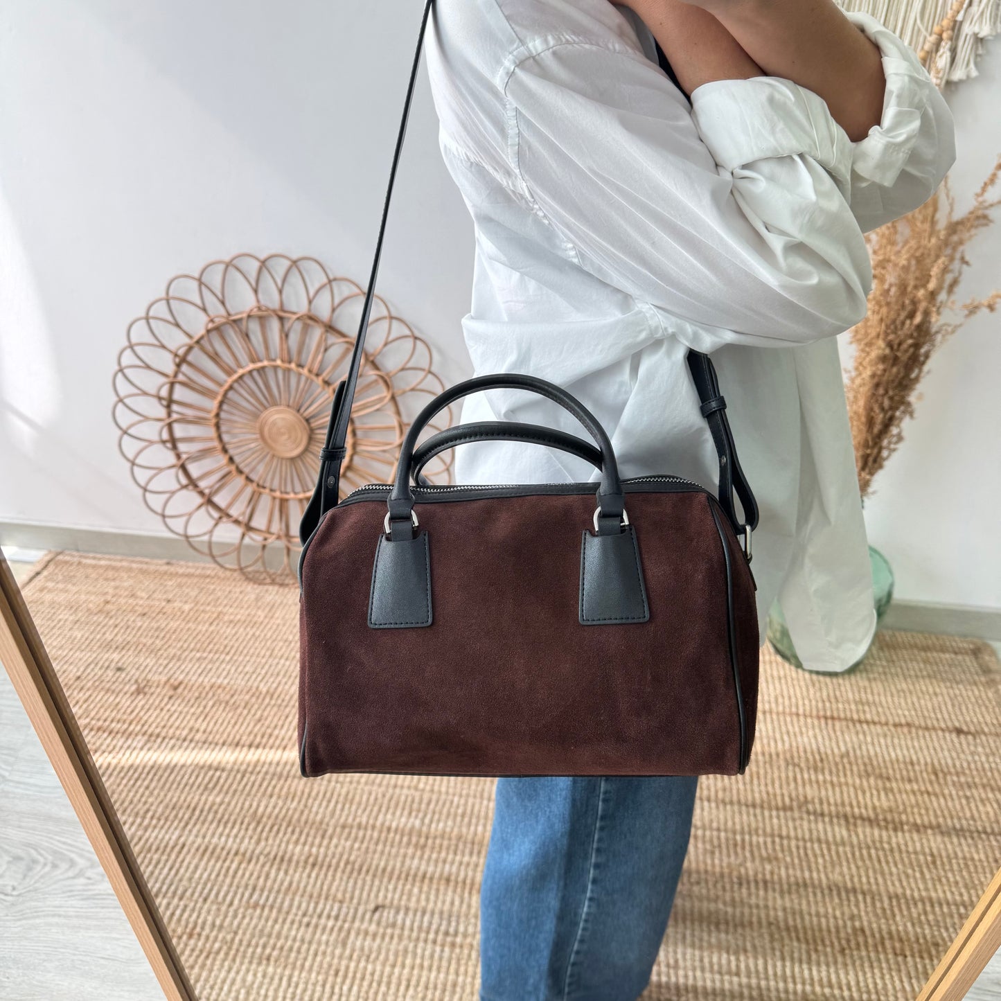 Bolso Bowling marrón chocolate Serraje y Piel