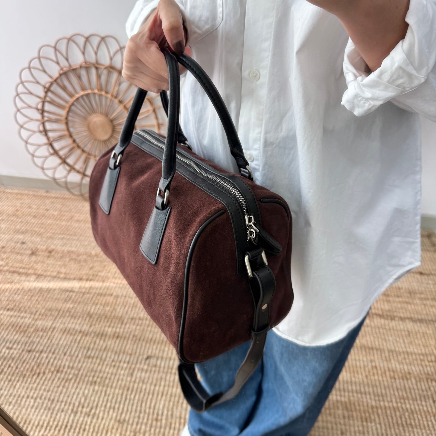 Bolso Bowling marrón chocolate Serraje y Piel