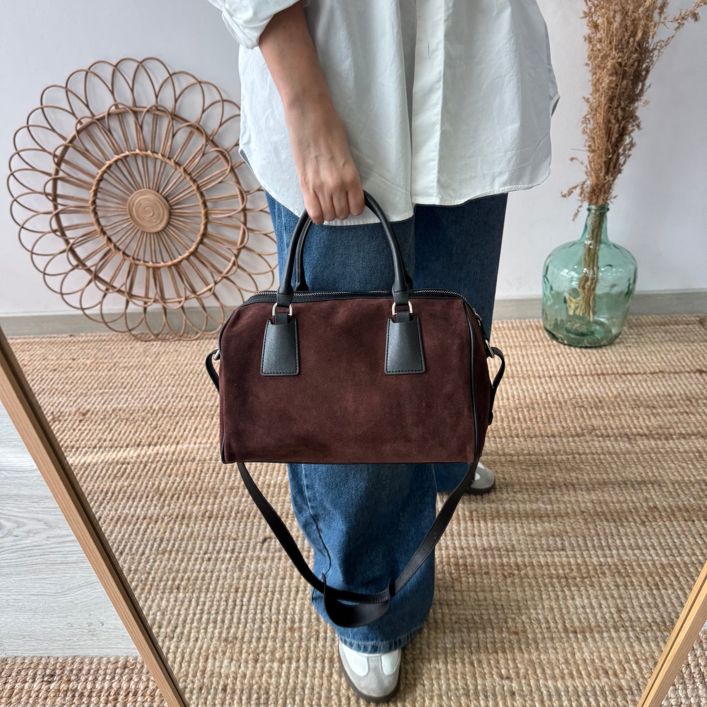Bolso Bowling marrón chocolate Serraje y Piel