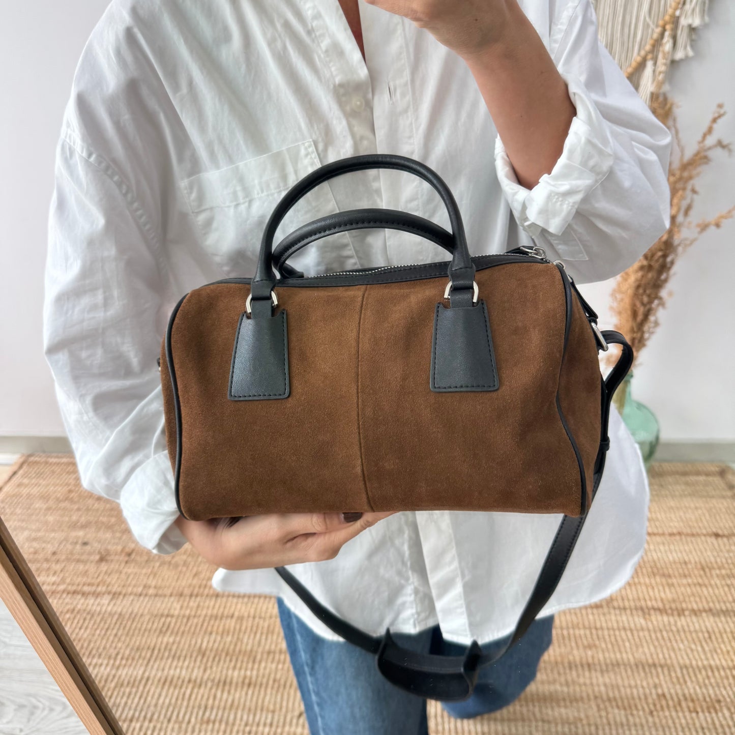 Bolso Bowling marrón Serraje y Piel