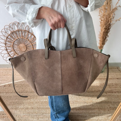 Bolso tote serraje taupe oscuro