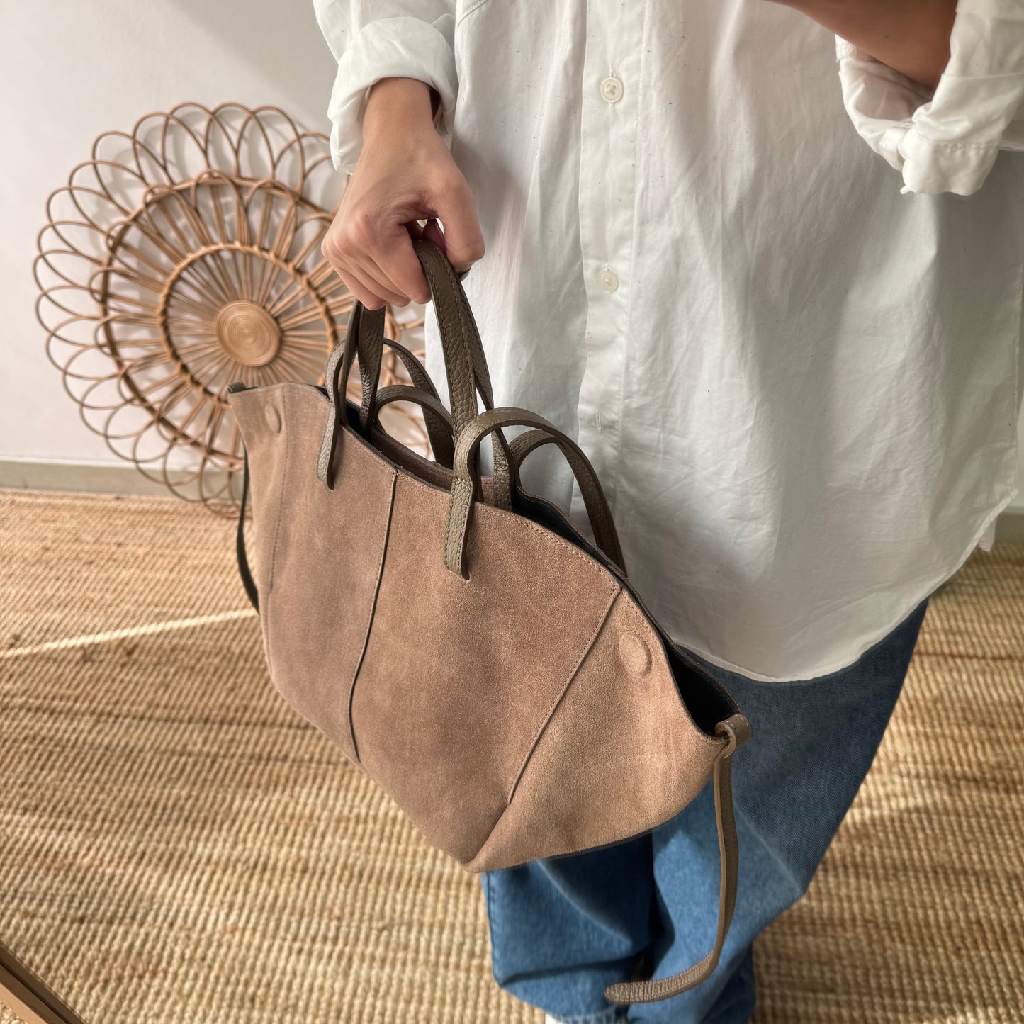 Bolso tote serraje taupe oscuro