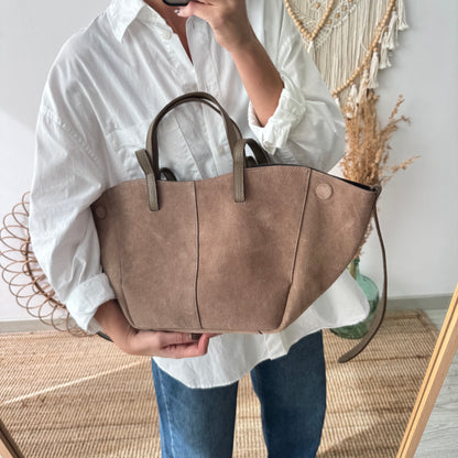 Bolso tote serraje taupe oscuro