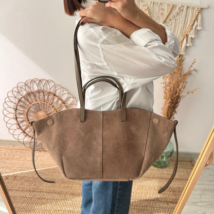 Bolso tote serraje taupe oscuro