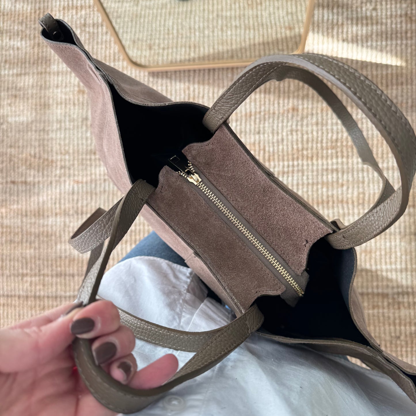 Bolso tote serraje taupe oscuro