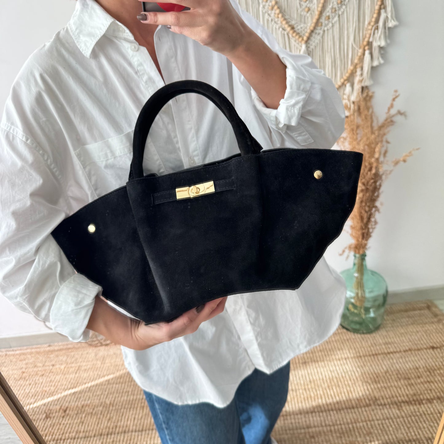 Bolso tote cierre serraje negro