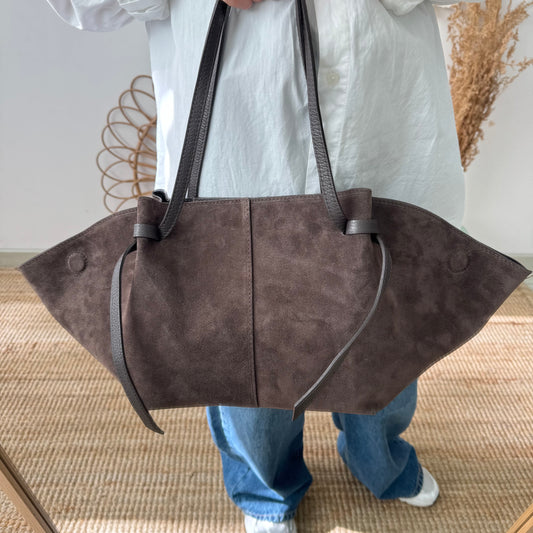 Bolso tote serraje marrón tiras