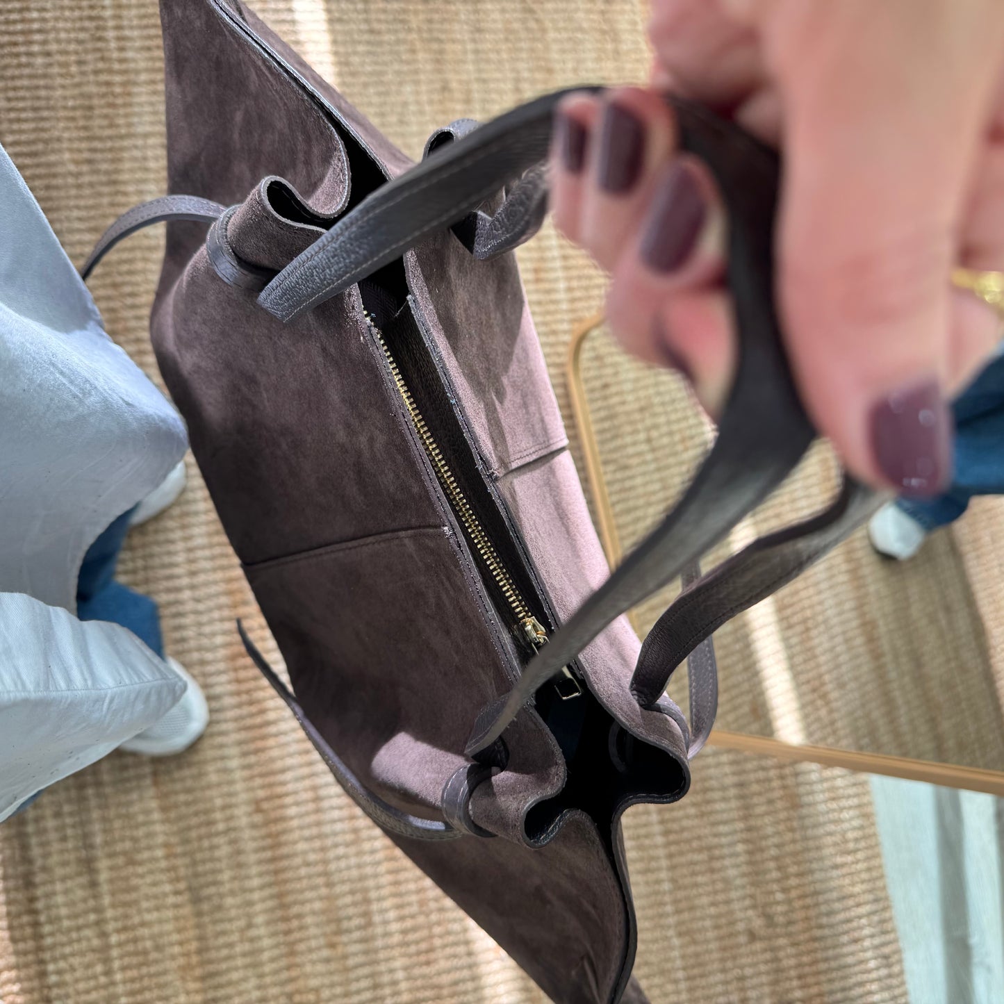 Bolso tote serraje marrón tiras