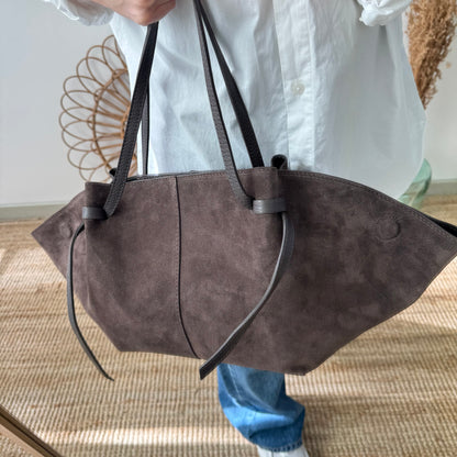 Bolso tote serraje marrón tiras