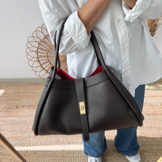 Bolso shopping piel marrón chocolate