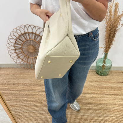 Bolso tote cierre piel beige
