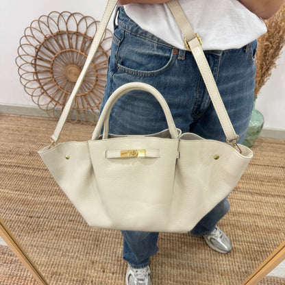 Bolso tote cierre piel beige