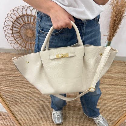 Bolso tote cierre piel beige
