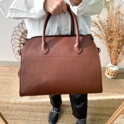 Bolso shopper hebillas piel marron