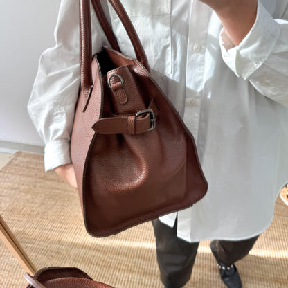 Bolso shopper hebillas piel marron