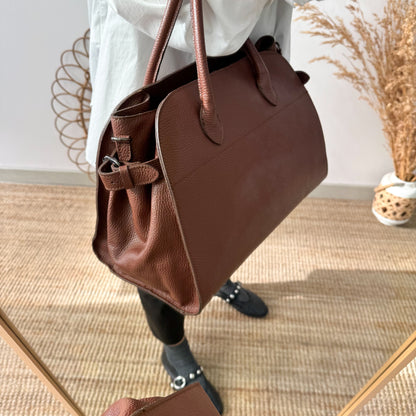 Bolso shopper hebillas piel marron