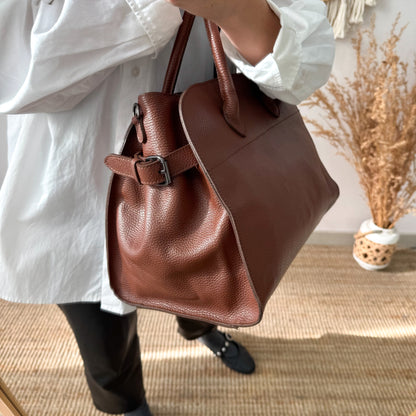 Bolso shopper hebillas piel marron