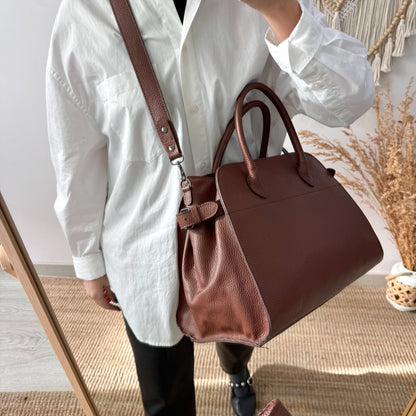 Bolso shopper hebillas piel marron