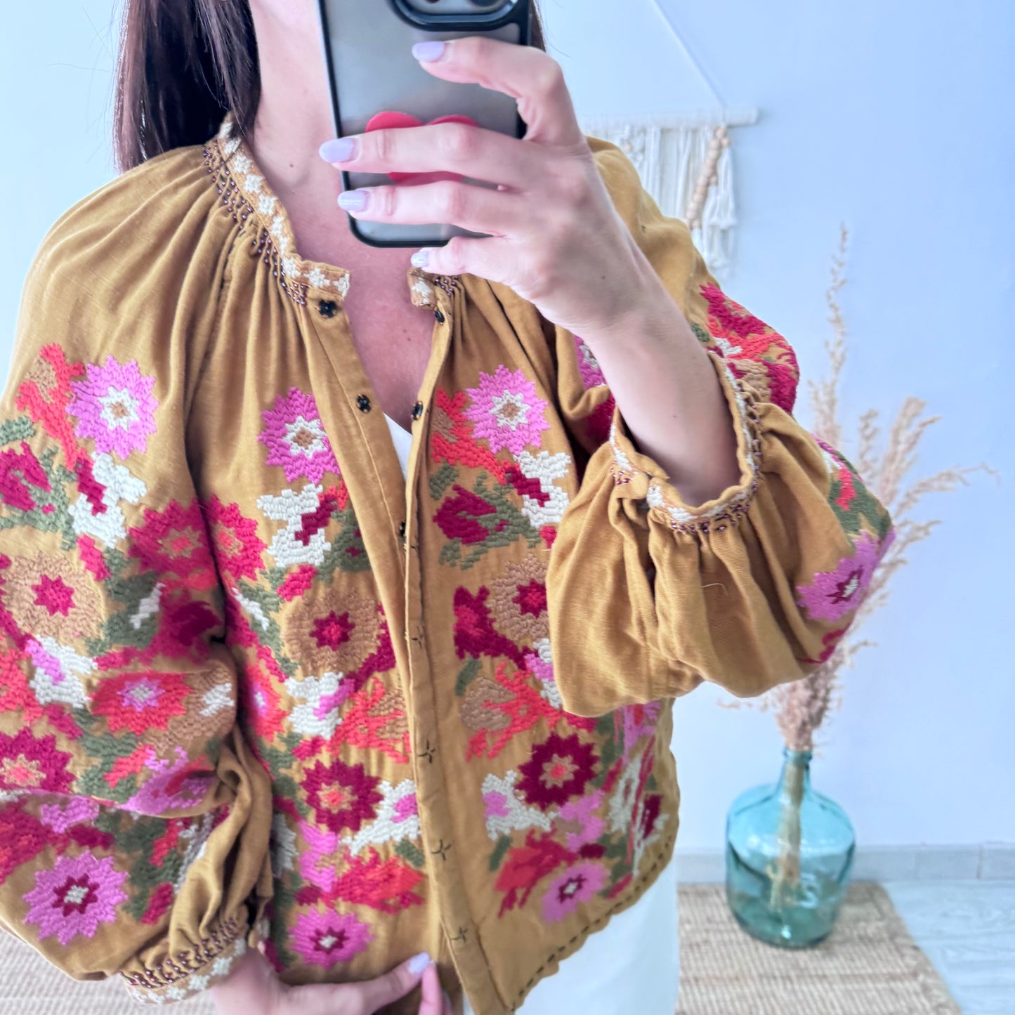 Chaqueta kimono corta mostaza bordados