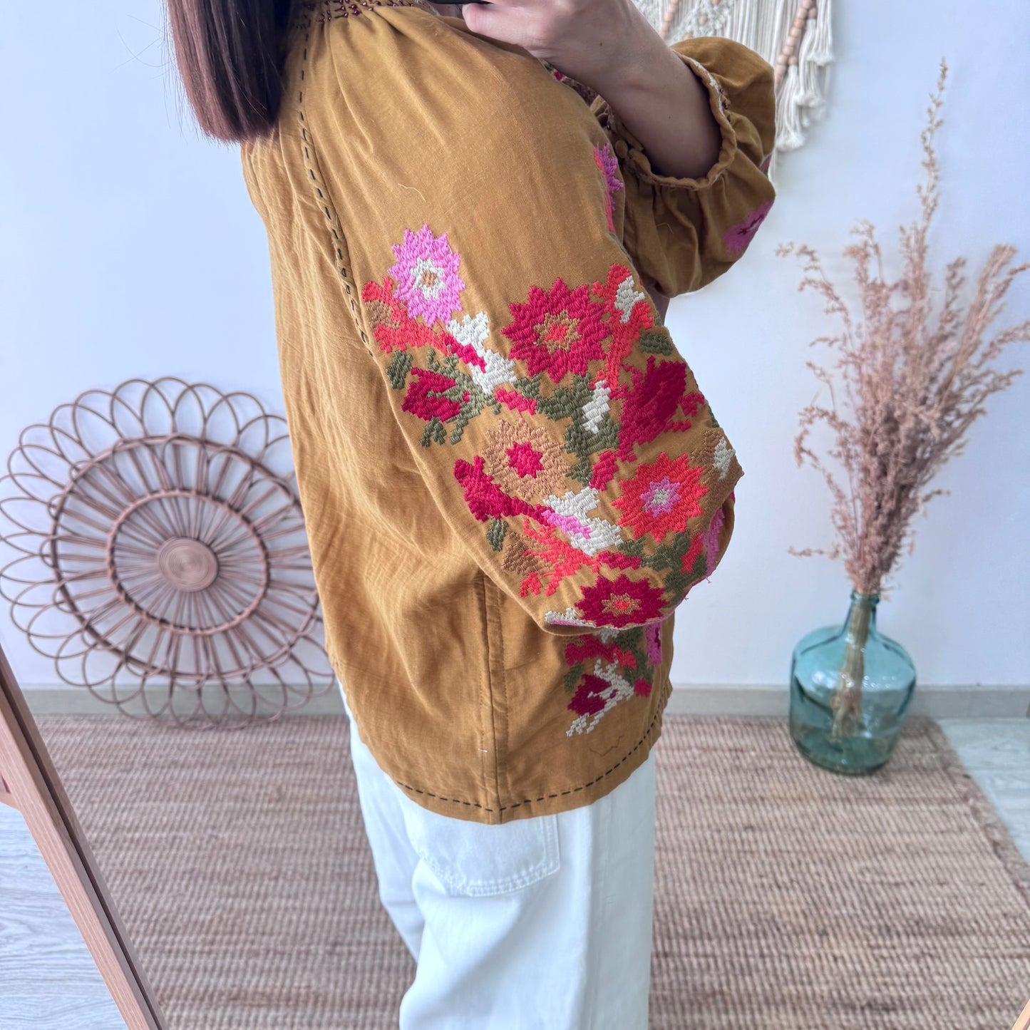 Chaqueta kimono corta mostaza bordados