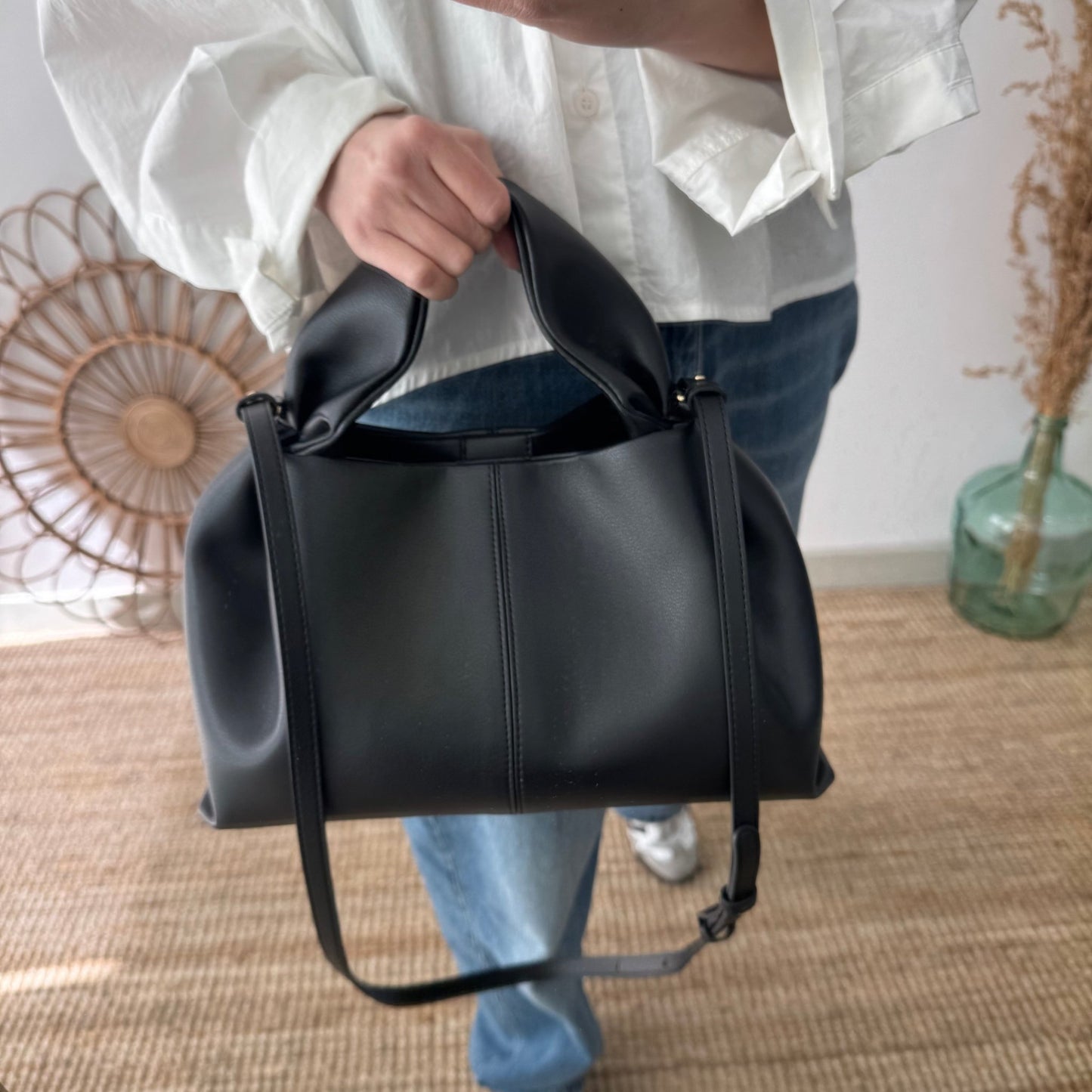 Bolso pliegue piel negro - Bubbleshopbcn