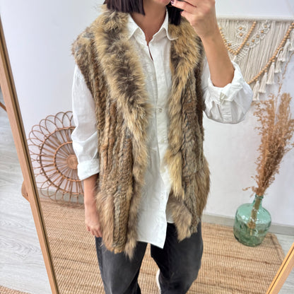 Chaleco de pelo natural beige y caramelo