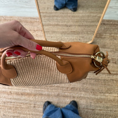 Bolso Bowling de rafia y Piel camel