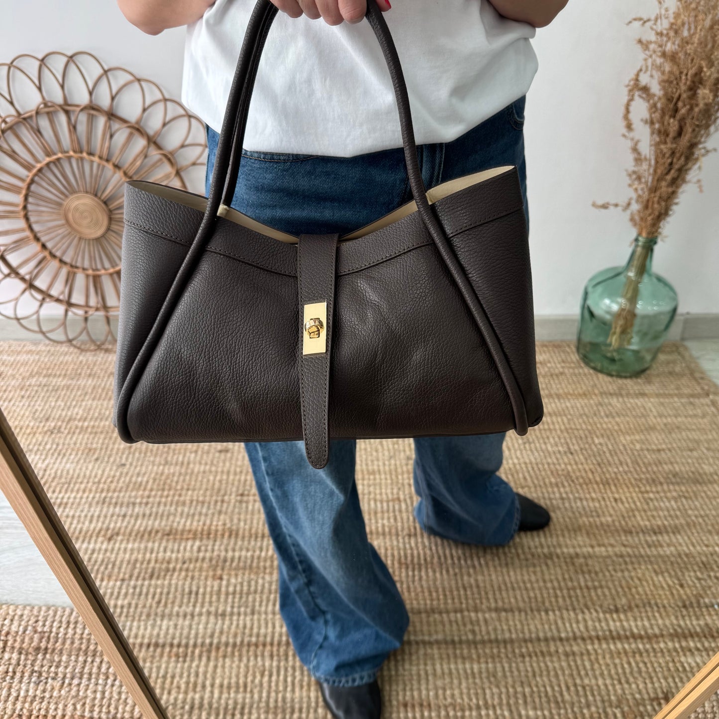 Bolso shopping piel marrón mediano