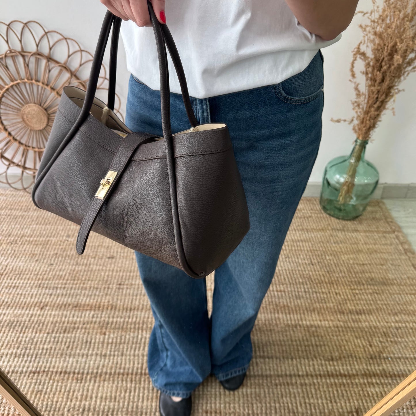 Bolso shopping piel marrón mediano