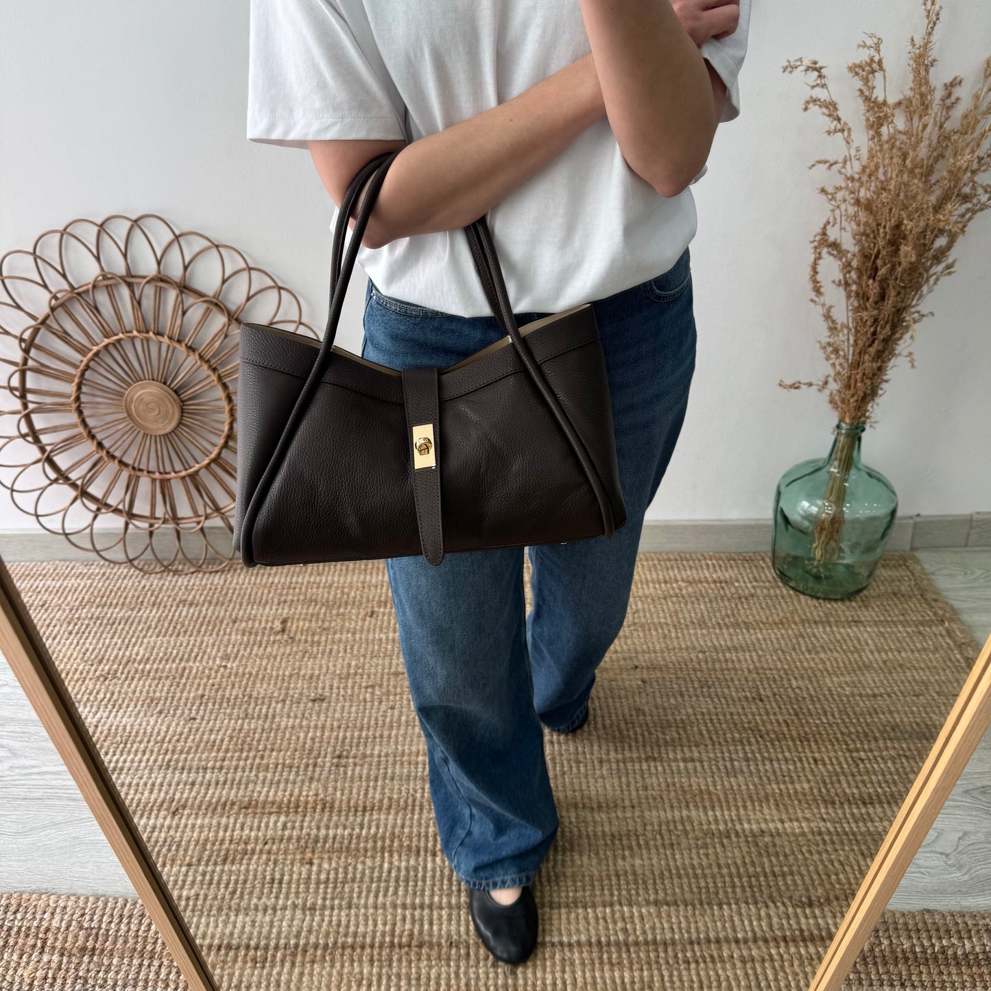 Bolso shopping piel marrón mediano