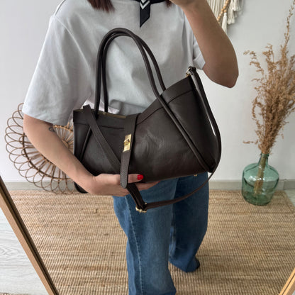 Bolso shopping piel marrón mediano