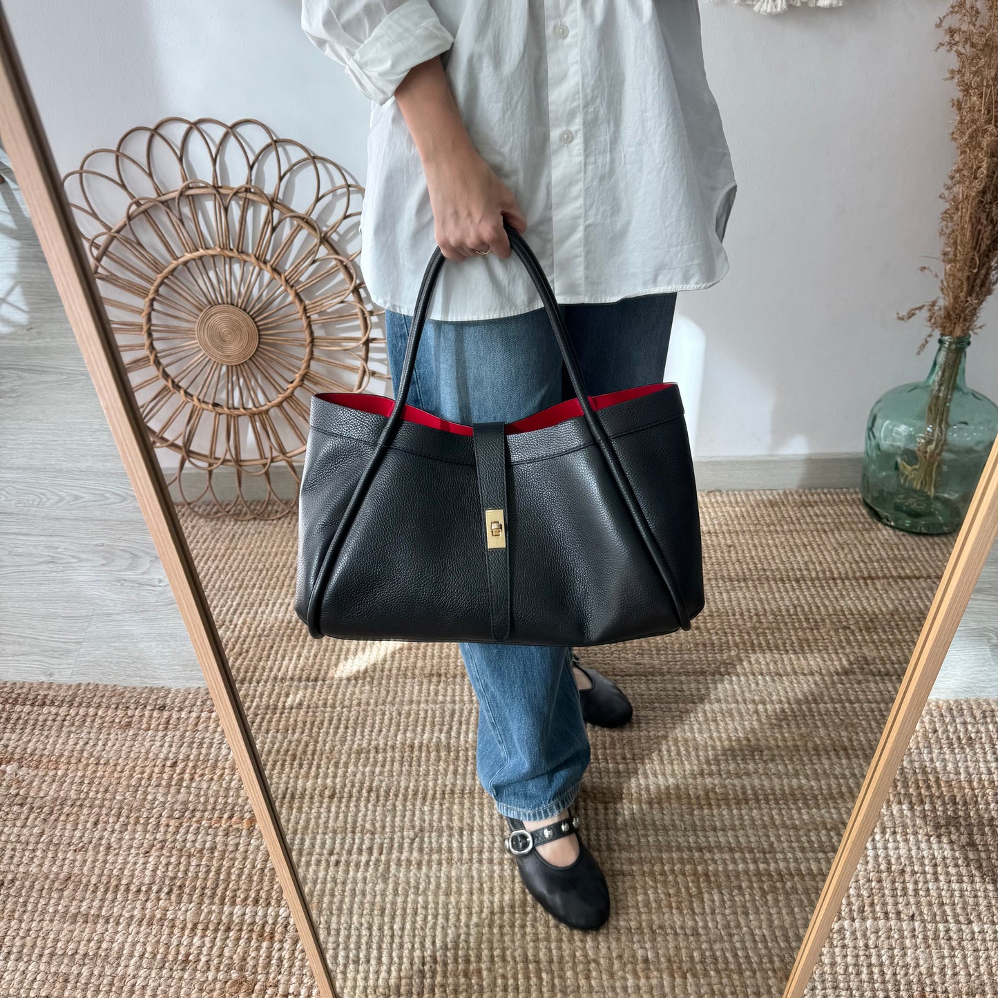 Bolso shopping piel negro