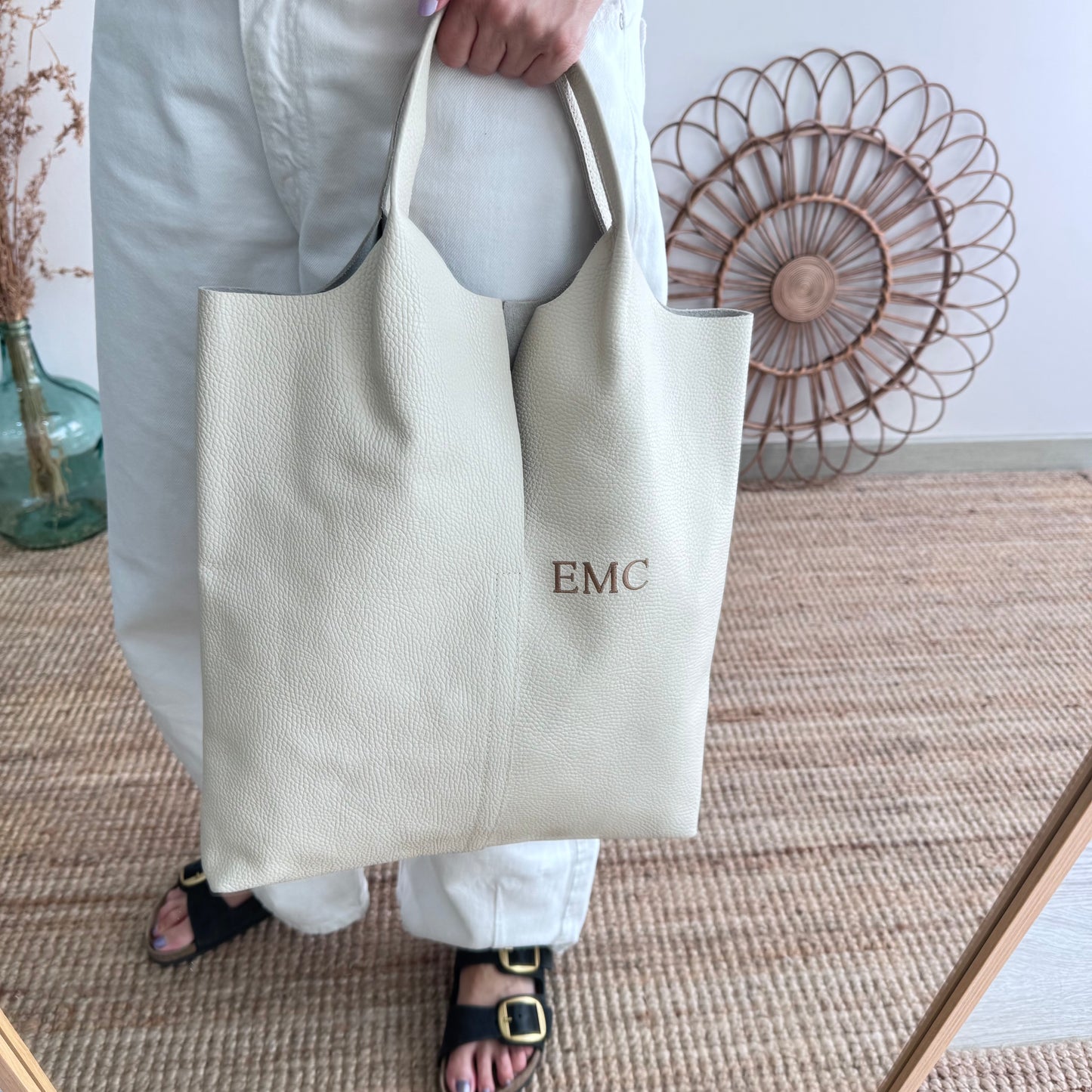Bolso Tote piel beige con monedero