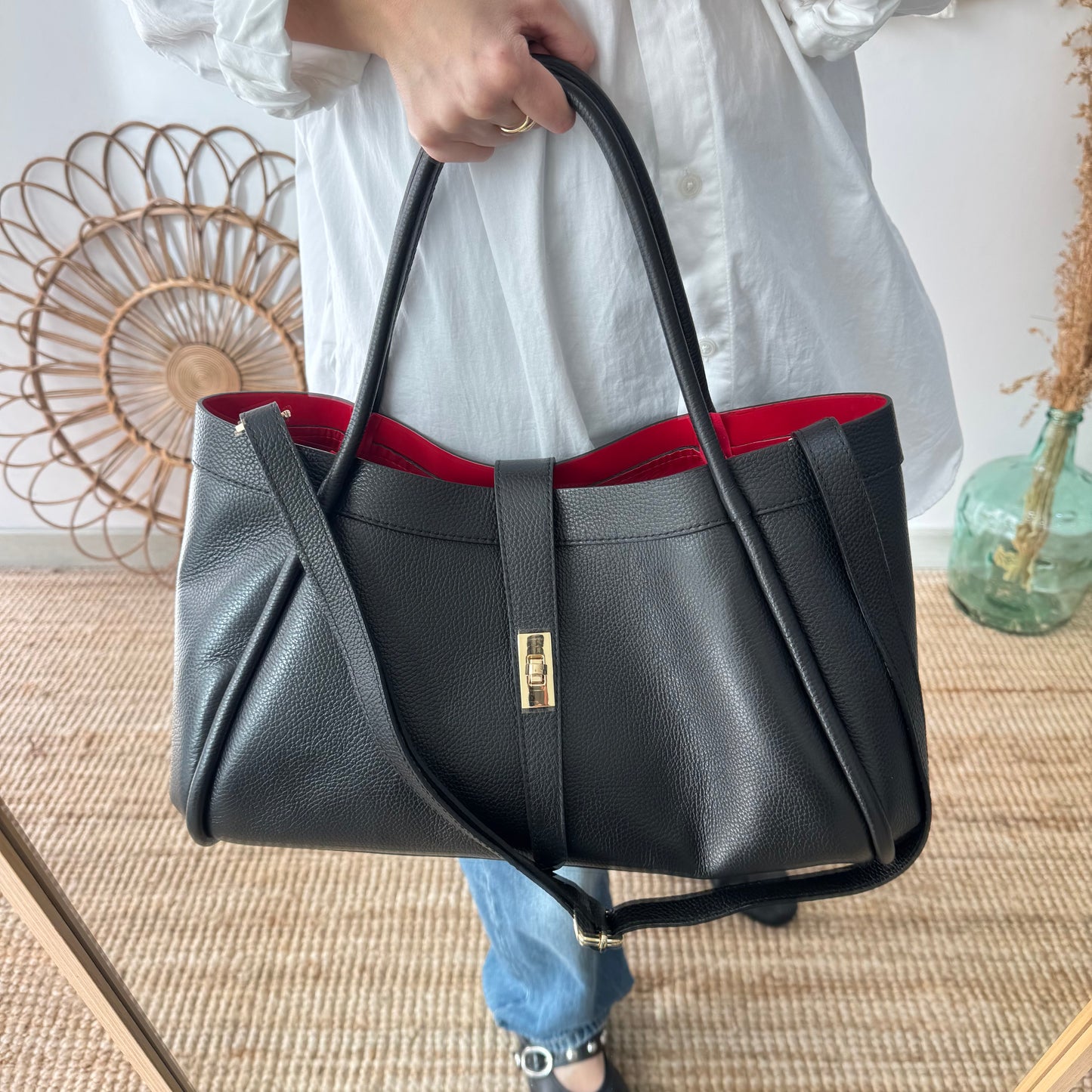 Bolso shopping piel negro