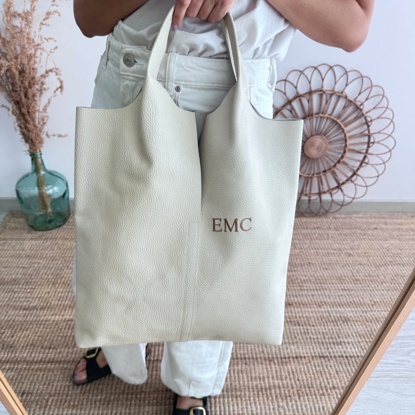 Bolso Tote piel beige con monedero
