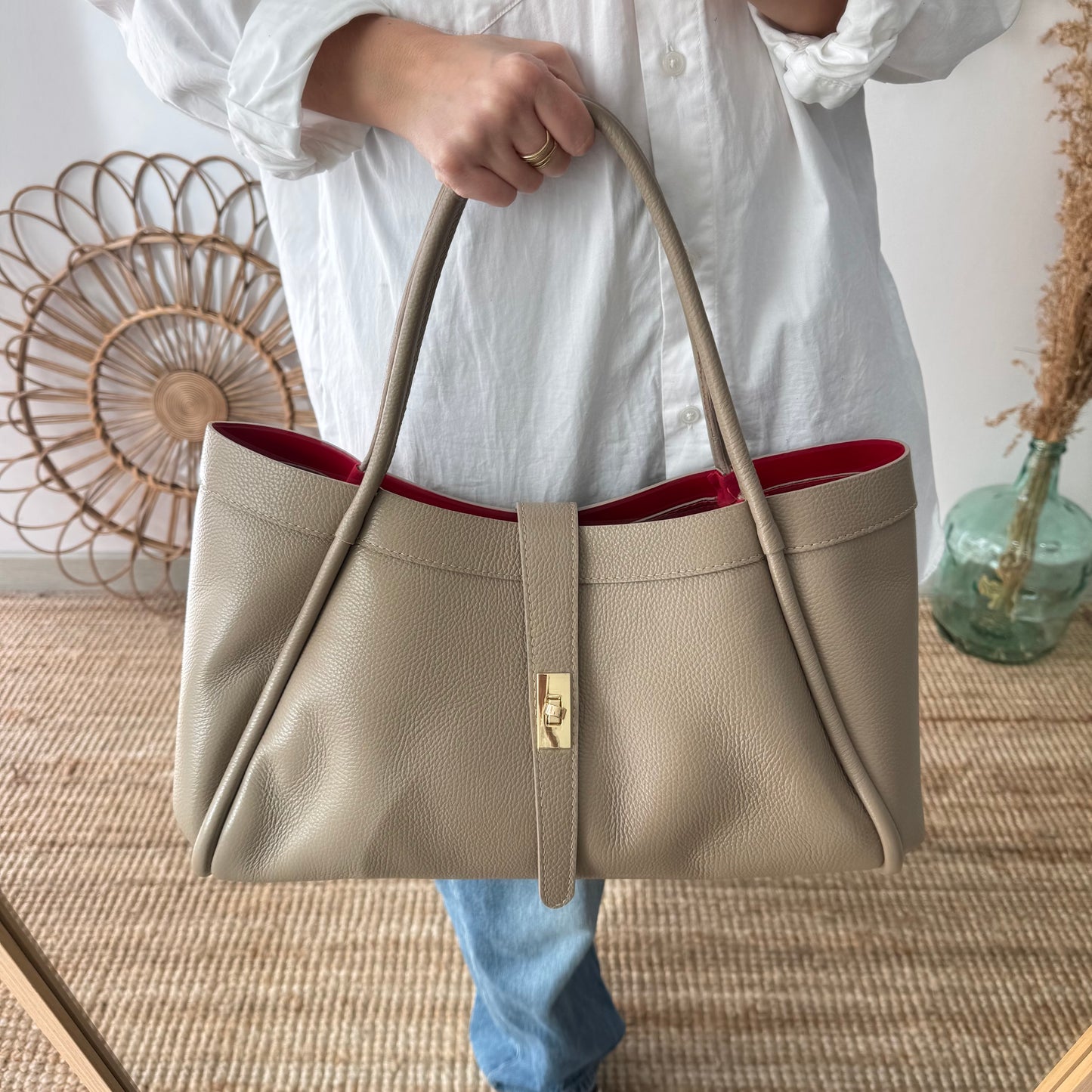 Bolso shopping piel taupe