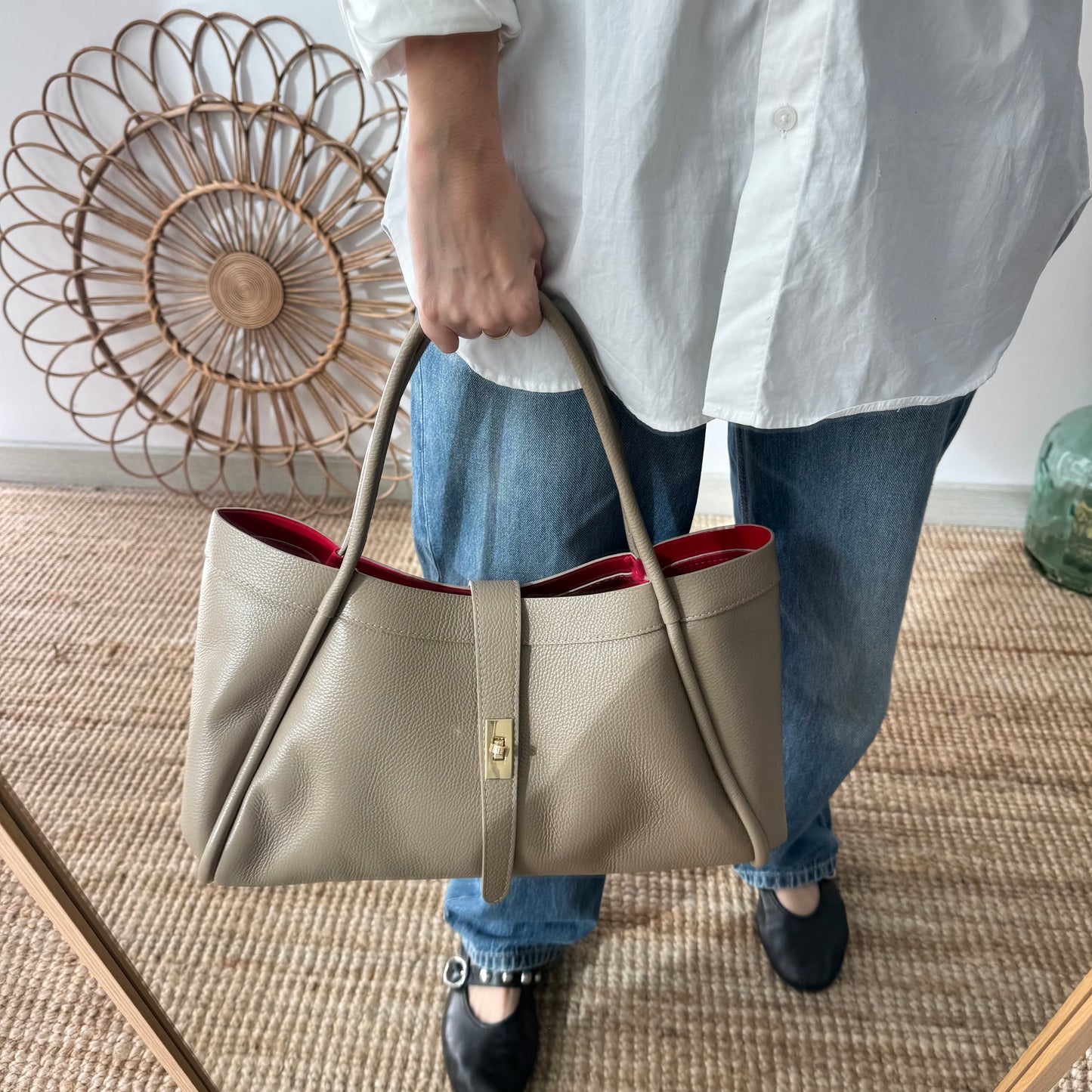 Bolso shopping piel taupe