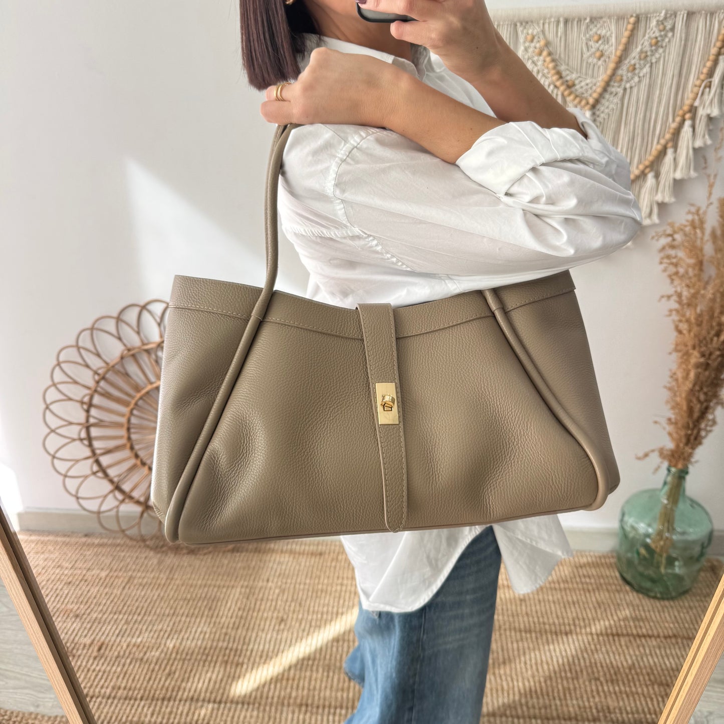 Bolso shopping piel taupe